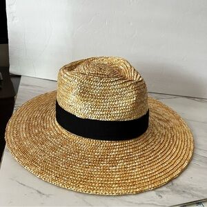 Brixton Joanna Hat Honey Tan Size X-Small -6 3/4 Black Ribbon Trim